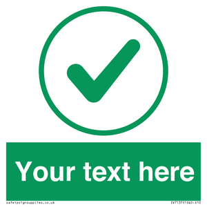 Custom green background, green tick in circle sign